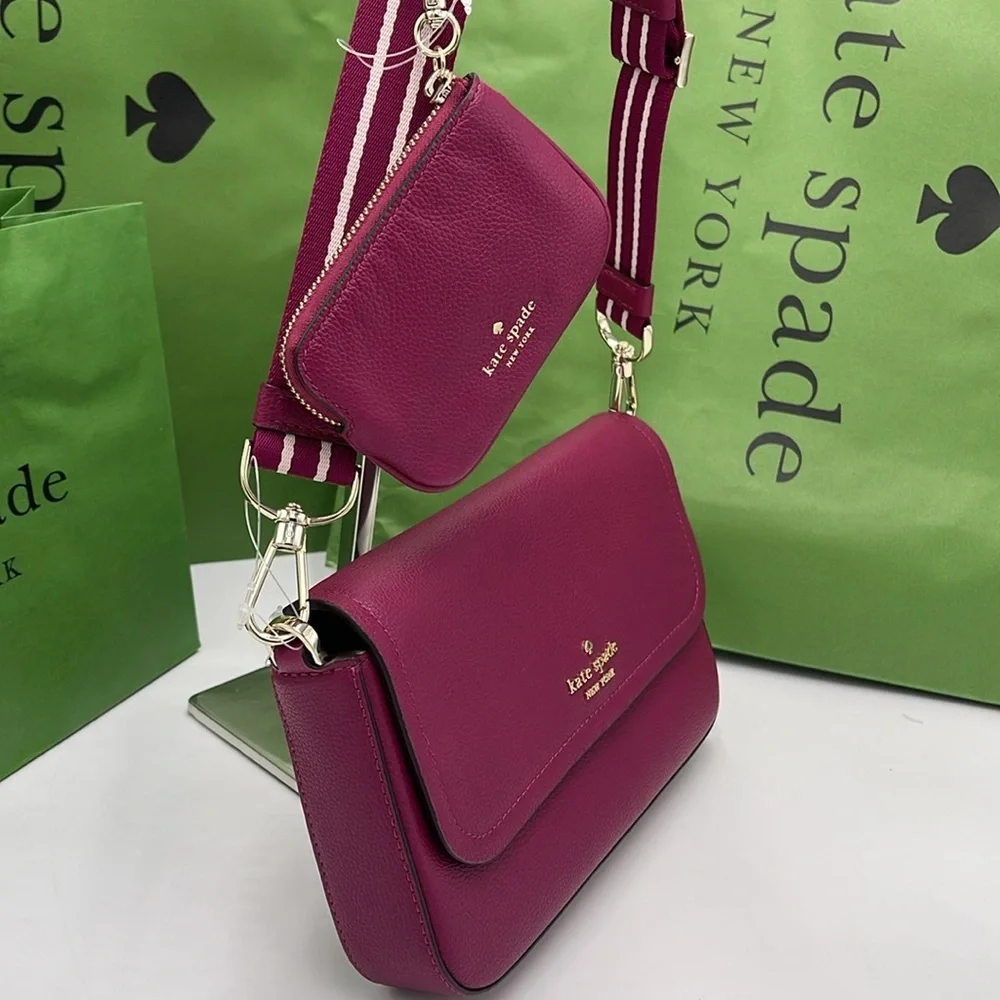KATE SPADE Rosie Pebble Leather Small Flap Crossbody 
Dark Raspberry 
NWT - Picture 4 of 16